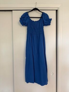 H&M Royal Blue Puff Sleeve Midi Dress